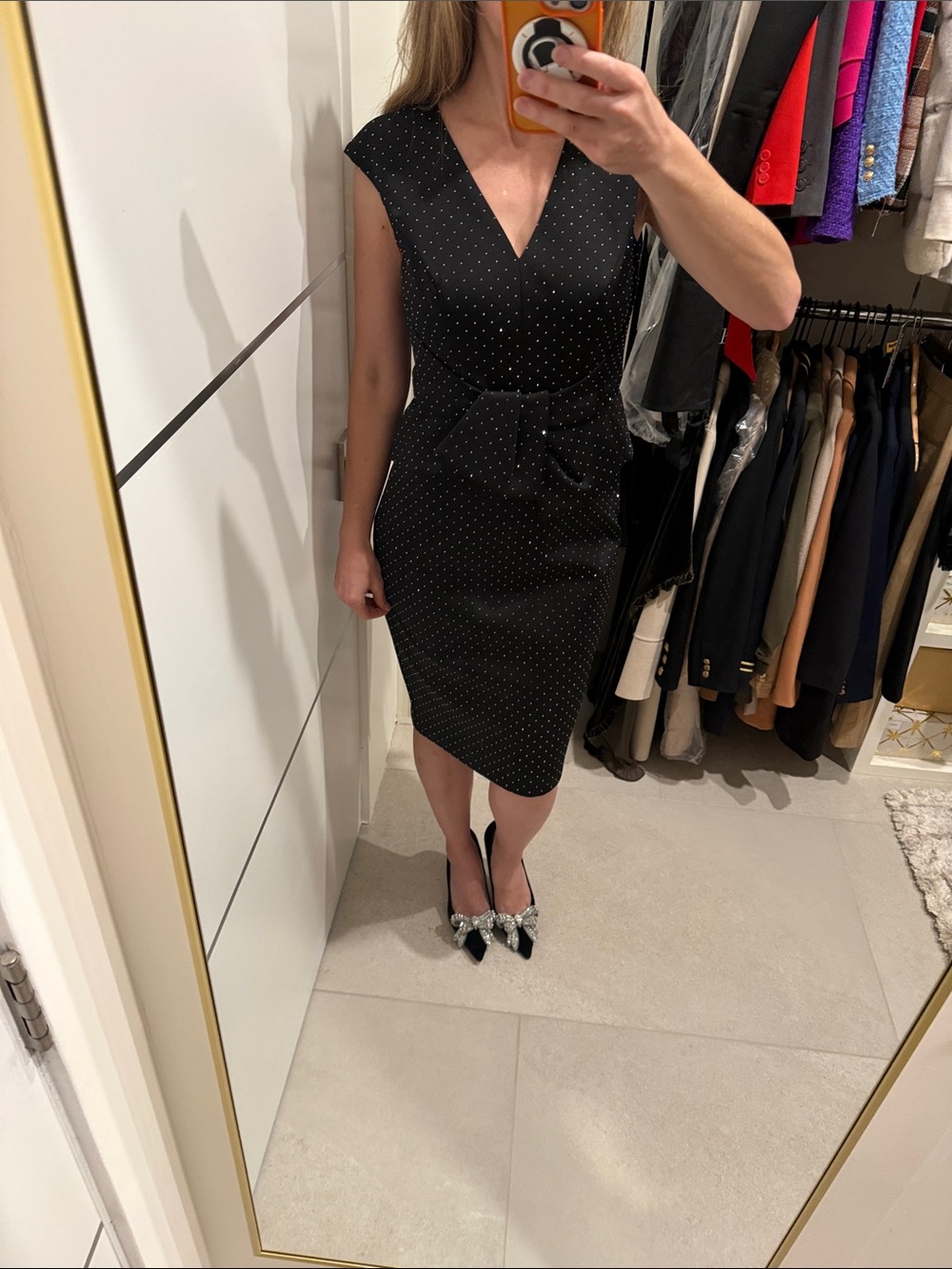 Vince Camuto Black midi dress with Peplum Detail tiny sequins 6